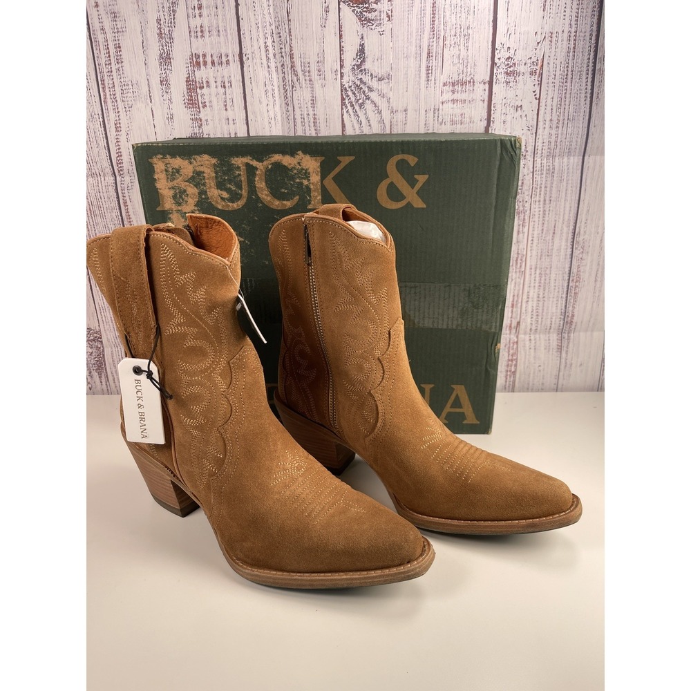 Buck & Brana Brooke Ankle Western Boots Womens Camel Leather Embroidery 9